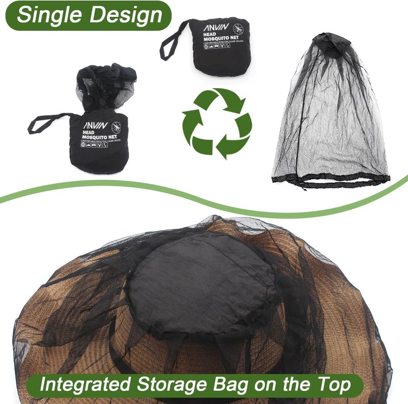 Anvin Mosquito Head Net Bug Hood for Fishing, Camping, Gardening Hat-Compatible Insect Shield Breathable Mesh Face Cover from No See Ums, Insects, Bugs(3 Pack, Upgraded One-Piece Design, Black) - Image 4